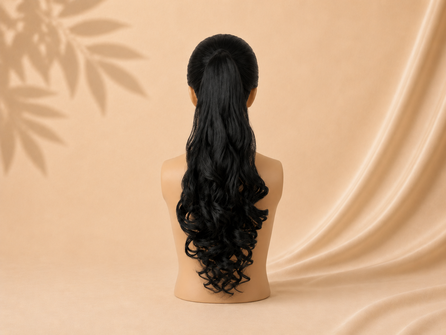 Catcher hair extension in natural black with long curled ends